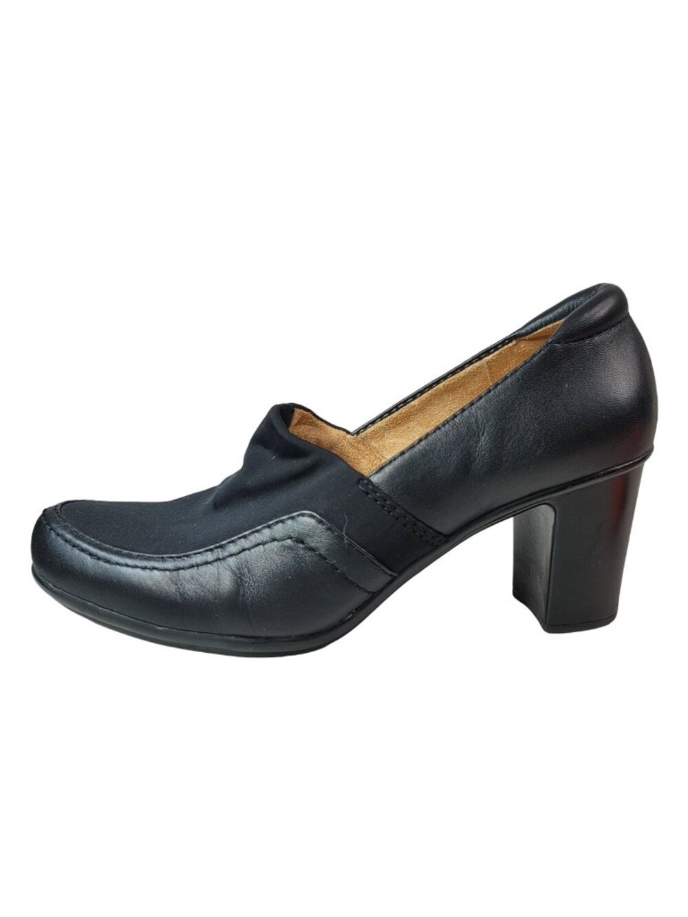 Naturalizer Women Quebec Loafer Shoes Black 9.5 Comfy Block Heel Leather Slip On